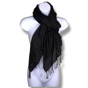 Pashmina Black Silk Pashmina Blend Scarf Classic Fringe Accent Classic Elegant